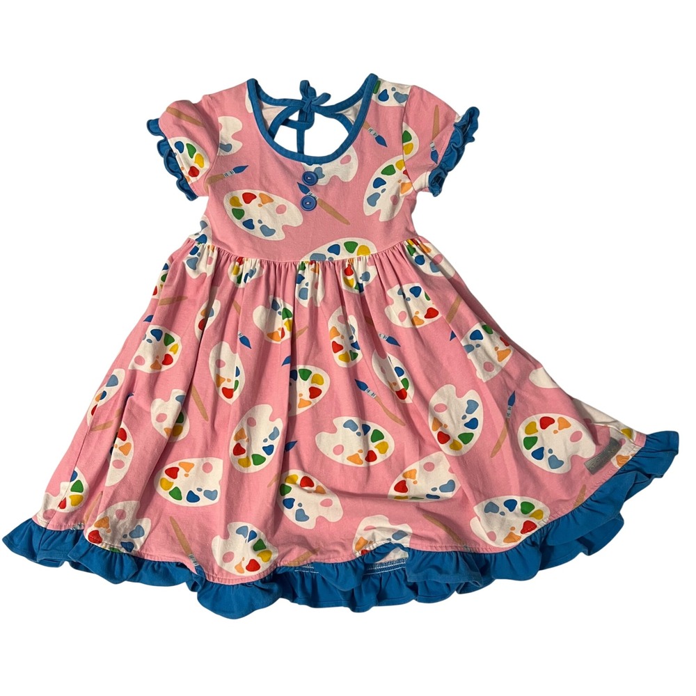 Eleanor Rose Size 5/6 Ashley Dress Pink Artist Paint Palette Ruffle